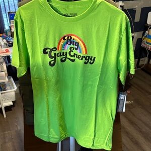 The Phluid Project Neon Green Tee with Rainbow Graphic
